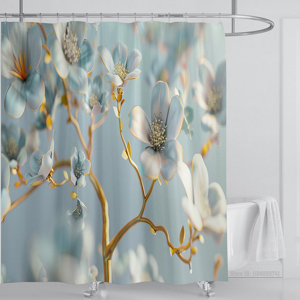 3D Stereo Beautiful Flower Printing Bathroom Curtain Waterproof Polyester Shower Curtain Home Decoration Curtain with Hooks
