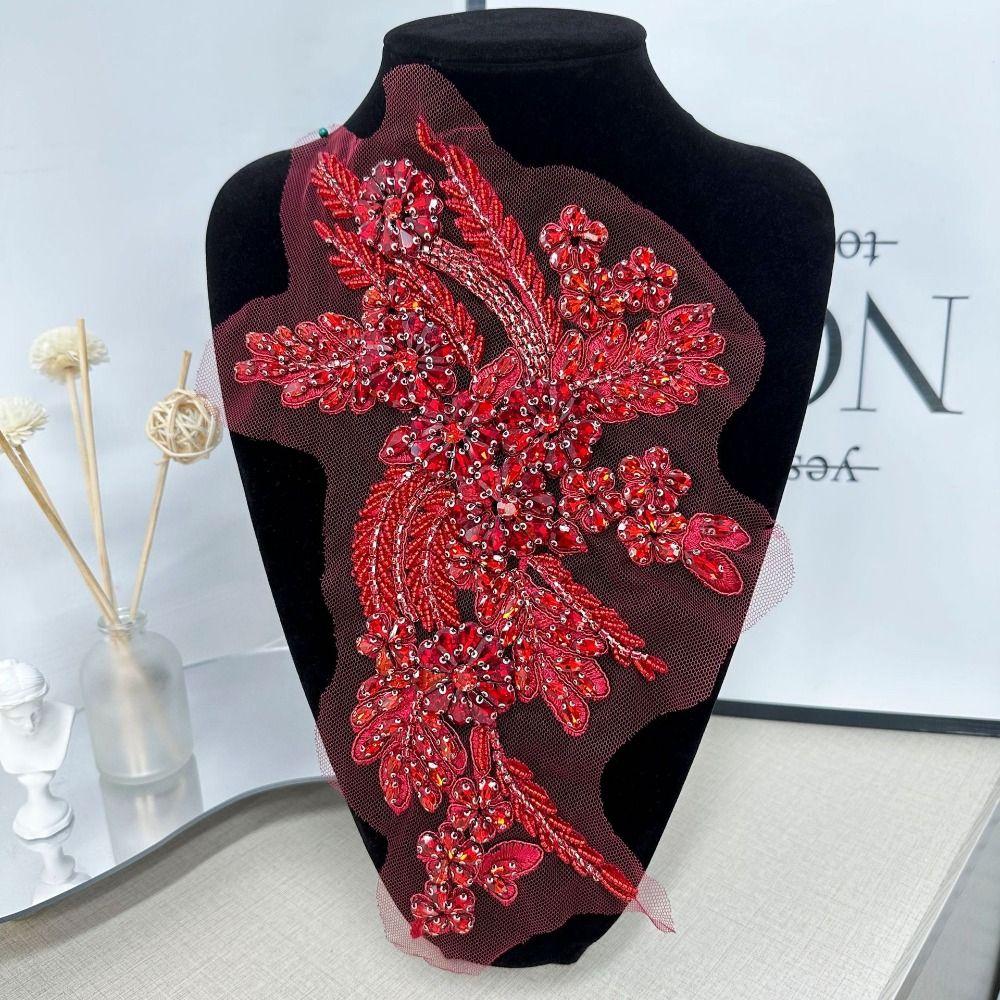 Lace Fabric Rhinestones Embroidery Applique Handmade Cloth Applique Exquisite Cloth Patch  Sewing