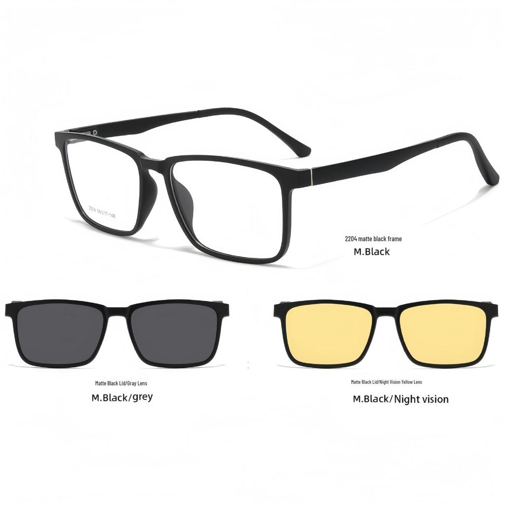 2204TR90 Large Frame Magnetic Clip-On Polarized Sunglasses with Night Vision for Men and Women