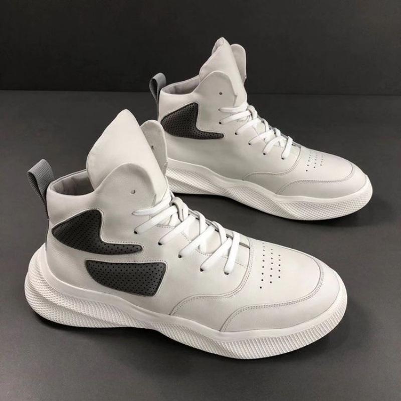 Leather High-Top Dad Shoes Men S Shoes Autumn And Winter Velvet Premium Gray Sports High-Top Trendy Shoes 38