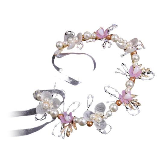 Headband Floral Butterfly Design Adjustable Ribbon Women Headband Faux Pearl Cubic Zirconia Greek Bohemian Style Wedding Bridesmaids Fairy