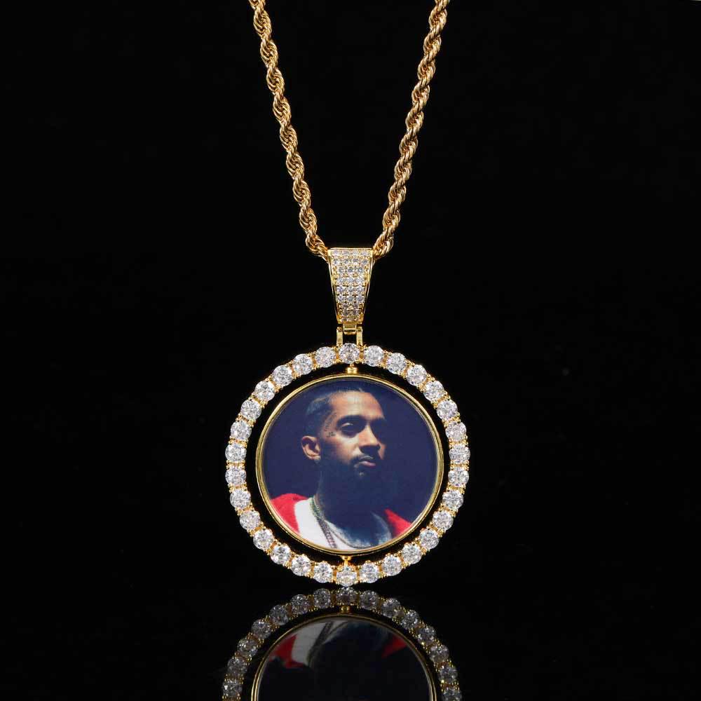Rotatable Double-Sided Zircon Photo Pendant Necklace