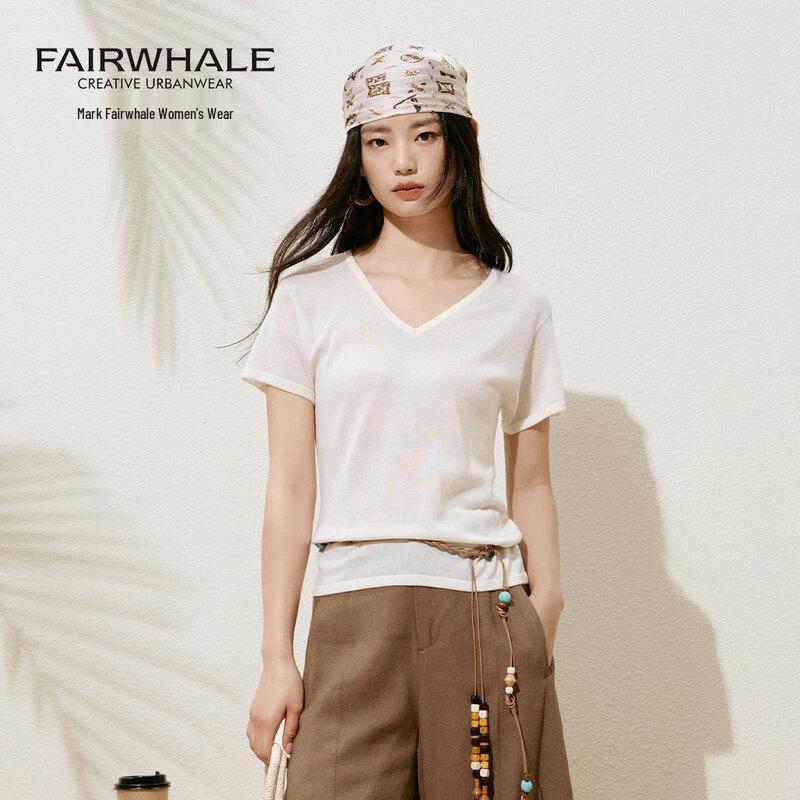 

Mark Fairwhale Women s Mercerized Wool V-Neck Short Sleeve Knit Top M