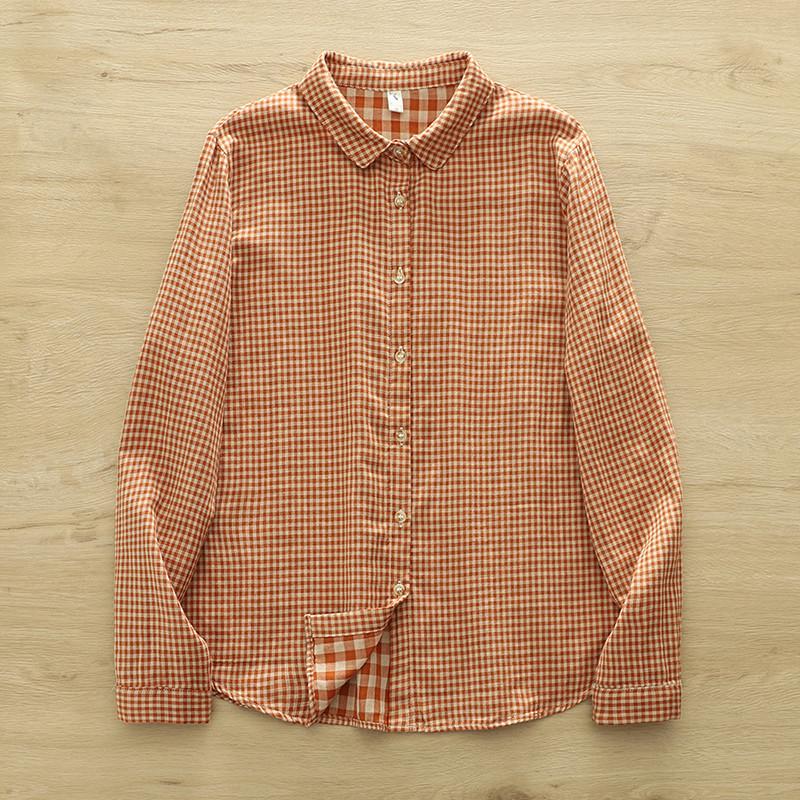 Grote Maten Dameskleding Meisje Lente Zomer Fris Ontwerp Roze Oranje Blauw Geruite Blouses Dames Plaid Shirts