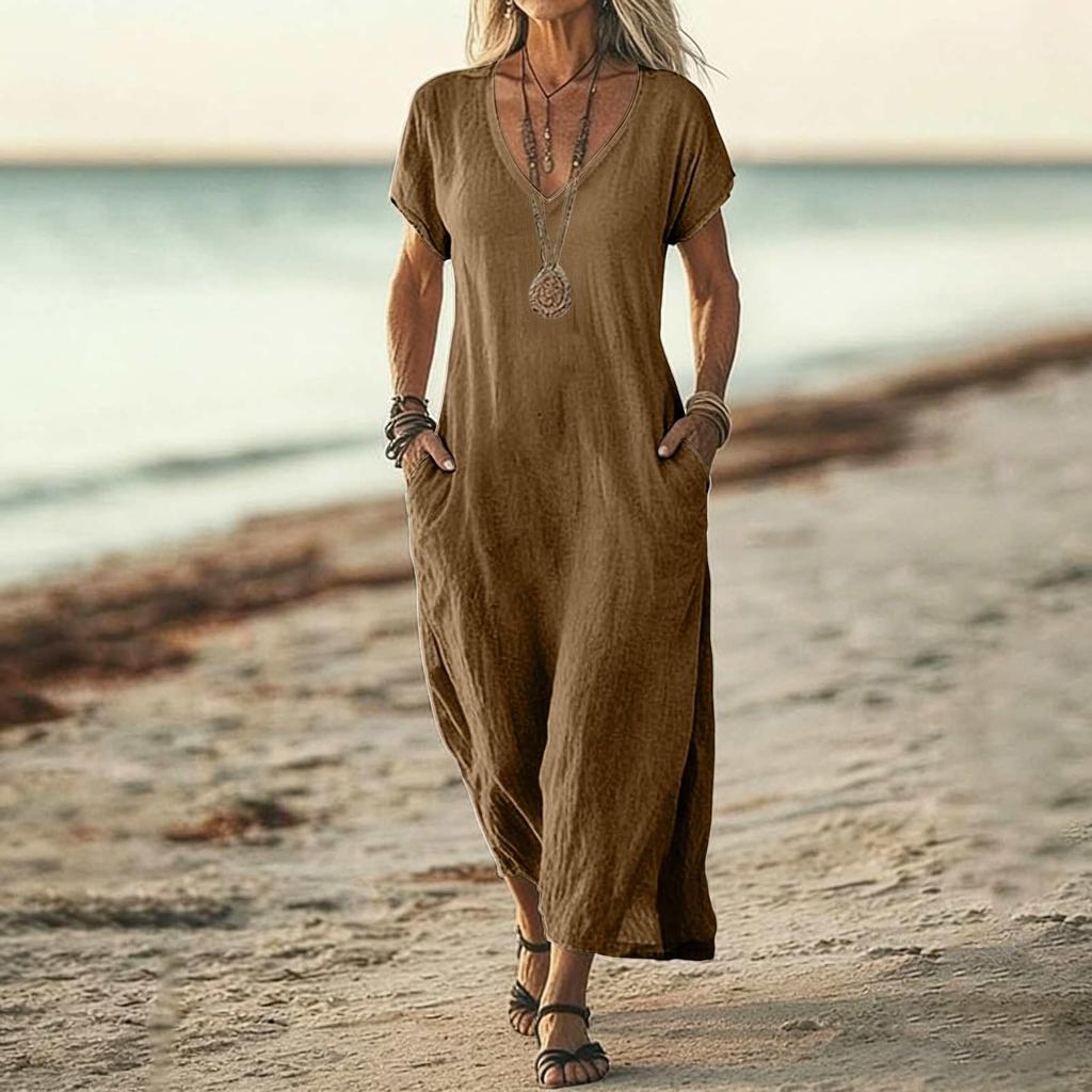 Casual V Neck Midi Sundresses for Women Loose Fit Dresses for Women Comfortable Summer Dresses Boho Dresses for Women 2026