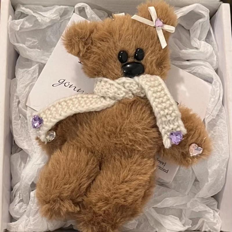 Y2k Scarf Plush Bear Hair Clip Soft Cute Show Small Face Bangs Hair Clip Hair Accessories Scarf Bear Barrette for Girl