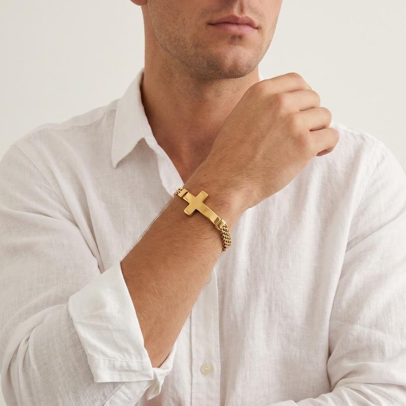 Personalized Stainless Steel Strap Bracelet Street Style Mesh Chain with Extended Chain Cross Bracelet Retro Men's Bracelet