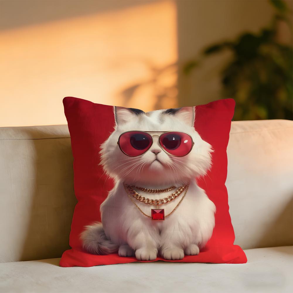 Cool And Domineering Cat Cushion Cover Cozy Velvet Throw PillowSoft Warm Cushion For Sofa Bed