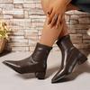Brand Pu Black Ankle Boots 2025 Autumn French Retro Pointed Toe High Heel Chelsea Boots Metal Decoration Designer Short Booties