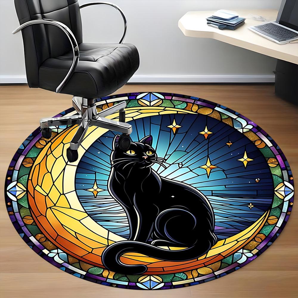 1pc Stained Glass Cat Office Round Area Rug,  Mat Suitable For Office, Under Office Chairs Bedroom Living Room Home Decor, Room Deco