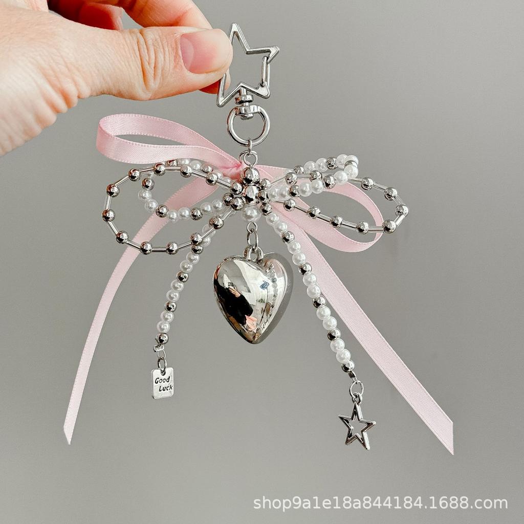 Korean Lace Bow Bag Pendant Beaded Pearl Bow Jewelry Accessories Ins Style Love Keychain
