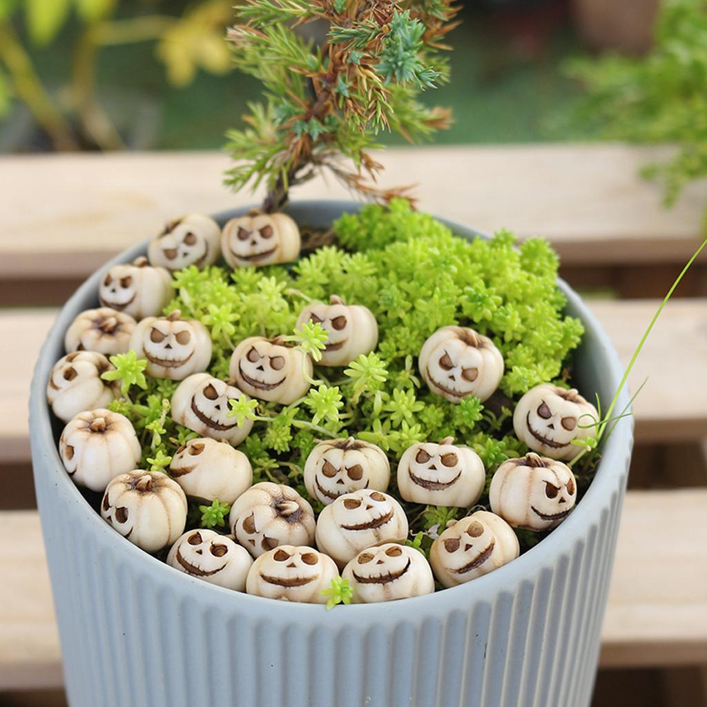 20Pcs Mini Ghost Face Pumpkin Decor Set - Halloween Resin Ornaments for Garden Potting, Micro Landscape & Party Decoration