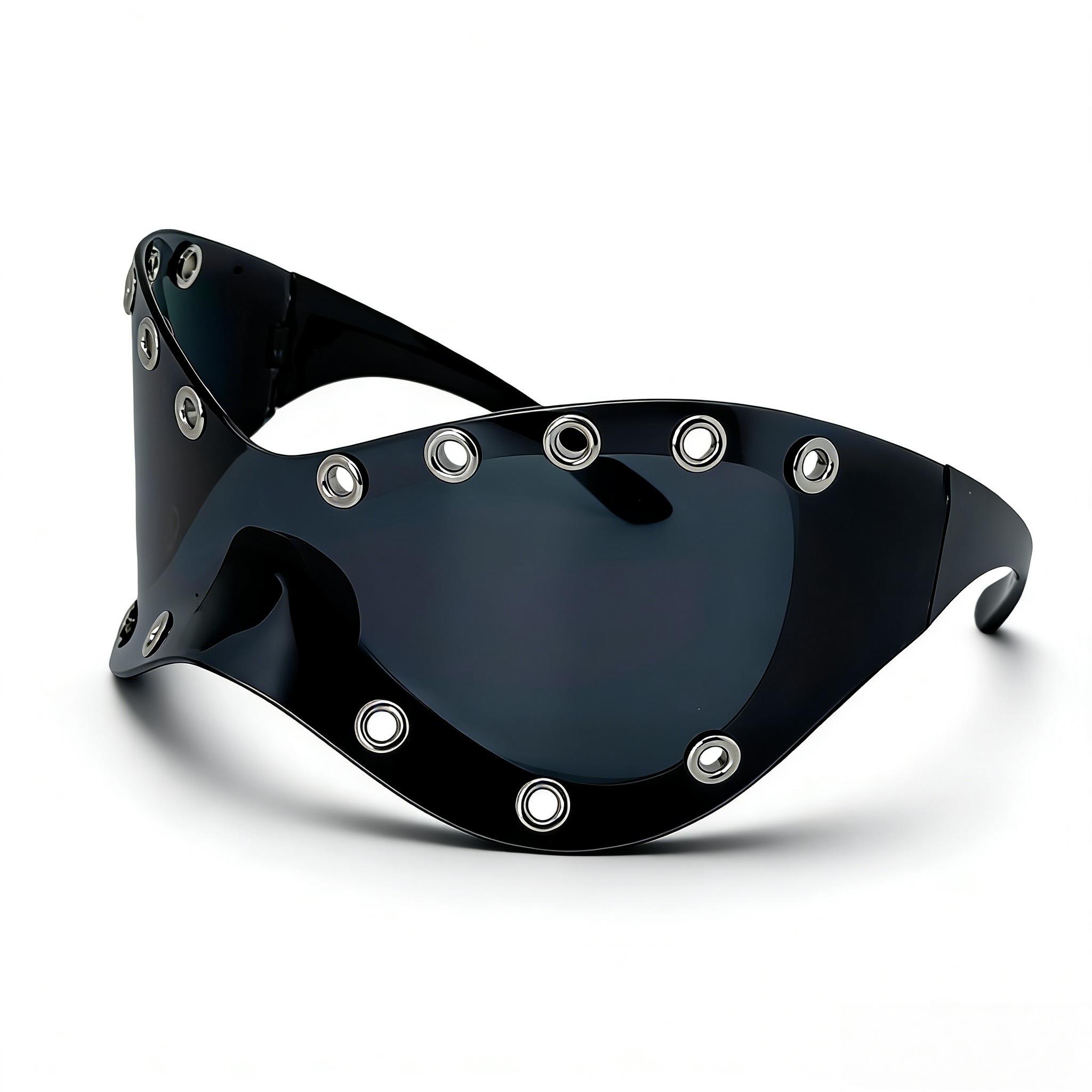 Unisex Y2K Punk Fashion Sunglasses - Futuristic One-Piece Goggles Metal Ring Rave sunglasses womenfor Rave & Cyber Party