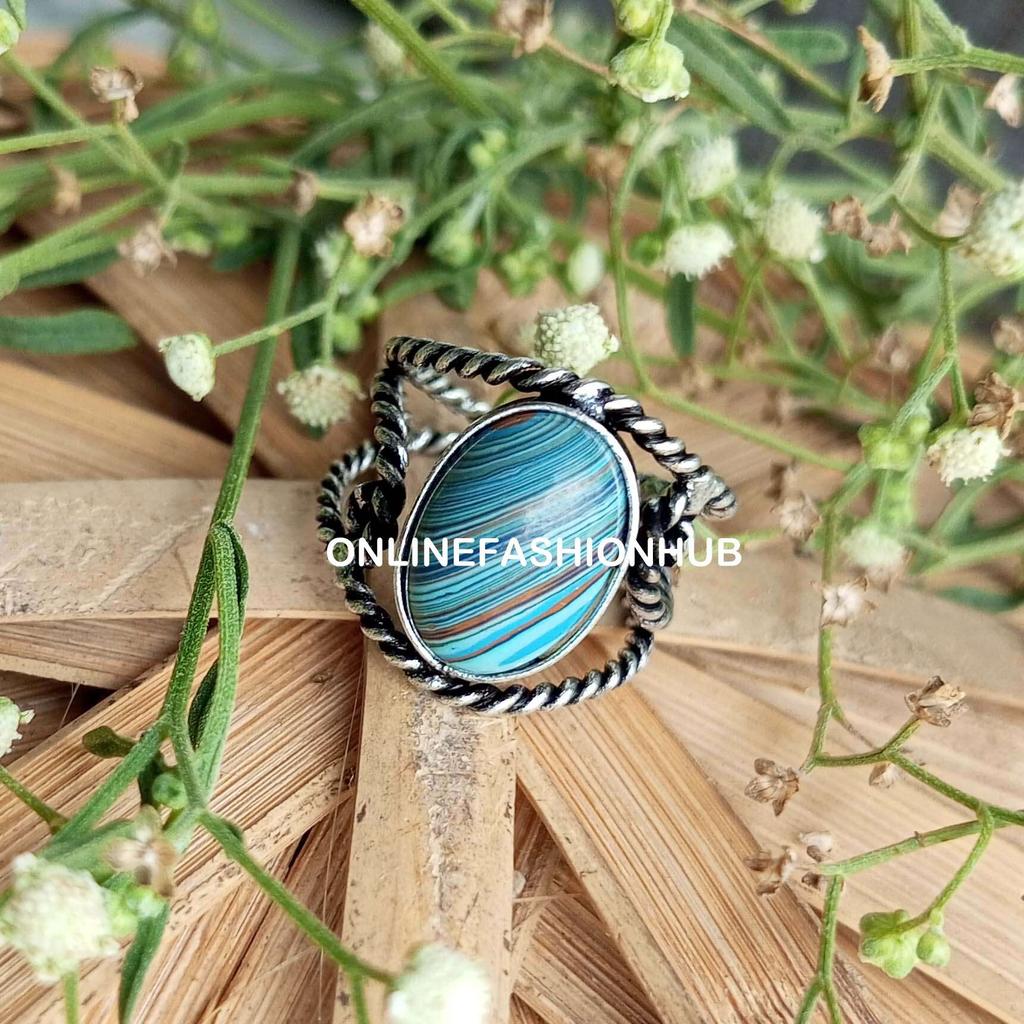 Rainbow Calsilica Gemstone 925 Sterling Silver Plated Adjustable Ring Jewelry NST-AR27