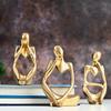 Set of 3 Gold Abstract Thinker Men Statue Set - Modern Art Showpieces for Home Decor, Living Room, Bedroom,Office