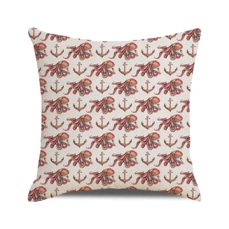 Watercolor Illustration of Octopus Squid Digital Printing Short Plush Pillow Covers for Car Sofa Office Cushion Cover Home Goods
