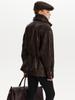 Ladies' Waist Cinched Lapel Leather Jacket Women's Brown Zipper Leather Jacket Windproof Jacket Fashion Style Autumn and Winter