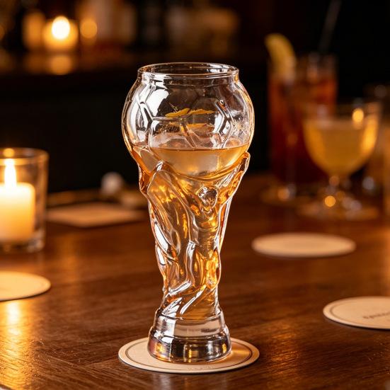 Yousheng 2Pcs Football Trophy Beer Mug, Clear Tall Glass, Football-Themed Beer Stein, Beer Drinking Glass for Game Day Parties BBQ Bar Home