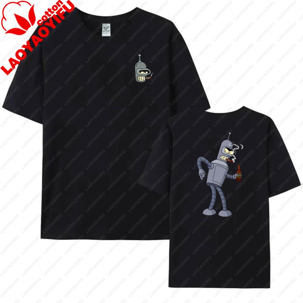 Futurama Bender Robot With Beer Graphic Print Unisex Cotton TShirt Casual Summer Wear Trendy Streetwear For Unisex And Women