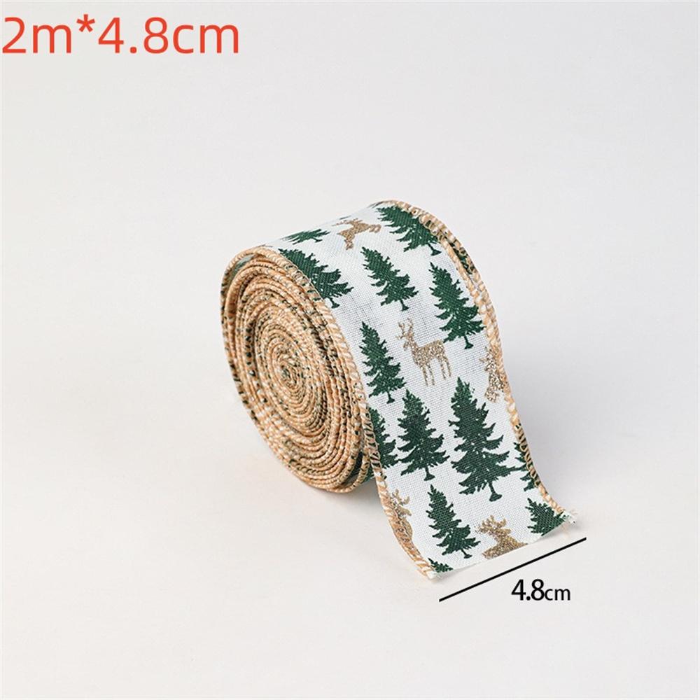 2M Red Green Christmas Ribbon Hot Stamped Linen Printed Christmas Polyester Ribbons New Years Home Decoration Bow Gift Packing