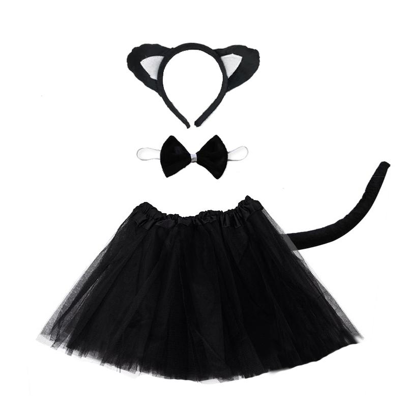 Dětské Párty Rekvizity Dívčí Černá Kočičí Uši Čelenka Tutu Sukně Ocas Rukavice Sada Halloween Karneval Narozeninový Dárek Cosplay Kostým