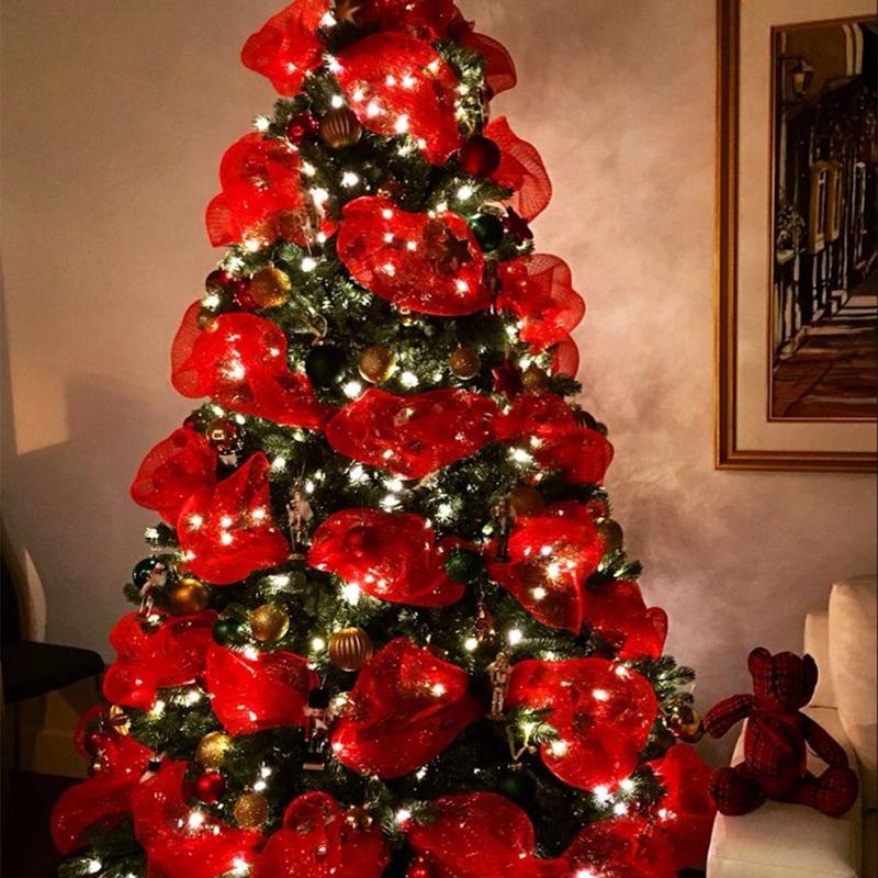 Christmas Crystal Gauze Ribbons 2026 Christmas Tree Decorations for Home Door Wreaths Navidad Noel Gifts Happy New Year 2026