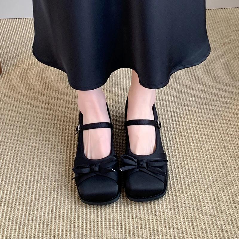 Women's  Summer Square Toe Med Heel Classics Buckle Strap High Heels Fashion Butterfly-knot with Dress Pumps Women