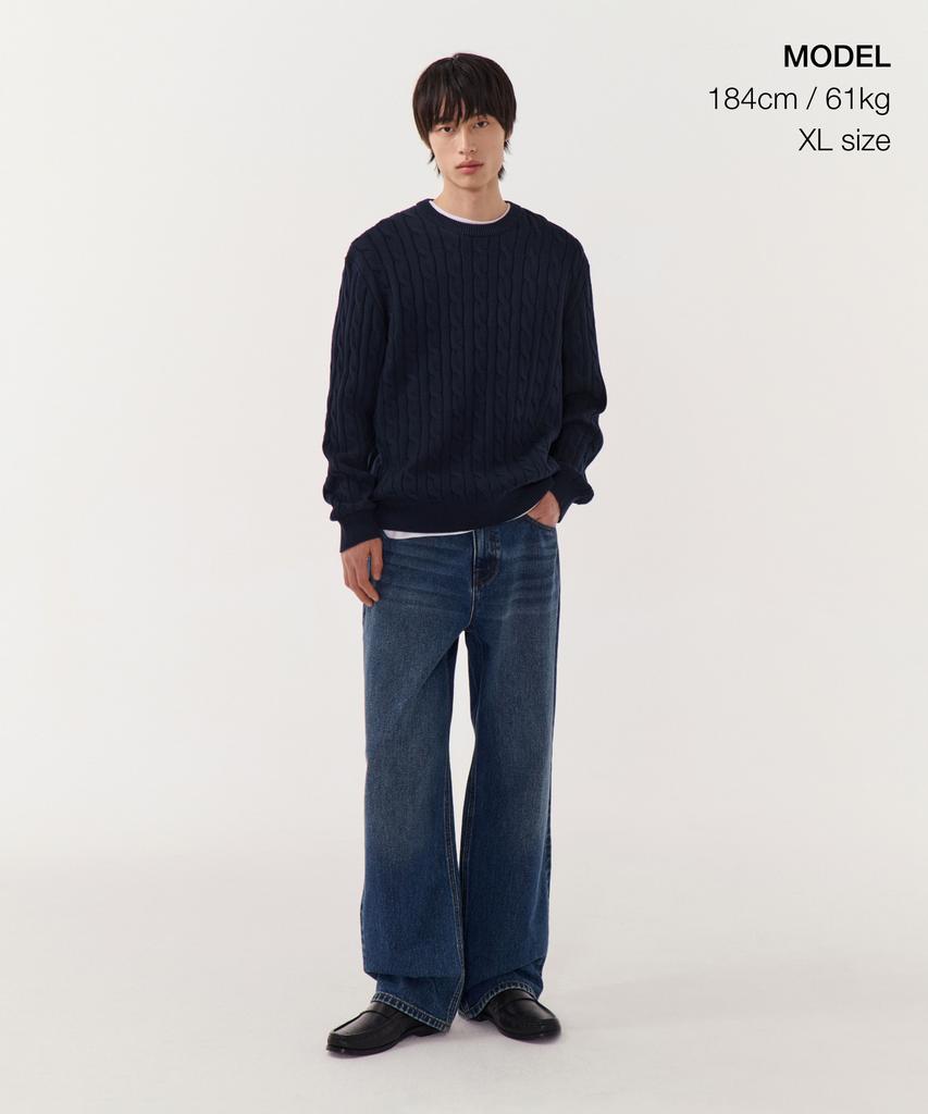 Musinsa Standard Cotton Cable Crew Neck Knit [Navy]
