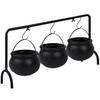 4 Piece Halloween Cauldron Style Tabletop Decor: Includes Three Mini Black Witch Cauldrons and Metal Stands; Suitable As Tabletop Centerpieces