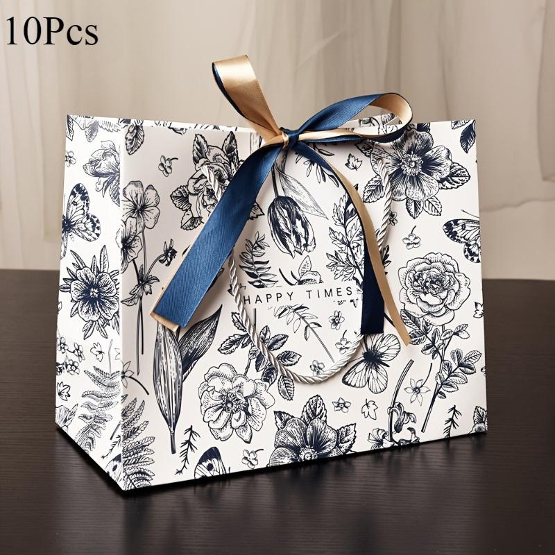 

Набор из 10 винтажных подарочных пакетов с цветочным принтом и лентой, разных размеров, бумажные пакеты для угощений для вечеринок на день рождения, Рождество, Новый год, свадьбу, девичник Pack of 10