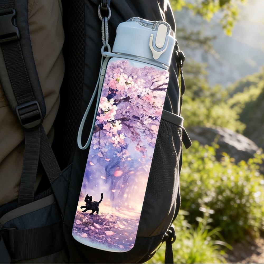 1PC Fantasy Galaxy Wolf Moon Art 750ml Color Plastic Sports Water Bottle Leakproof Flip Straw Lid Suitable for Sports Office Home Use
