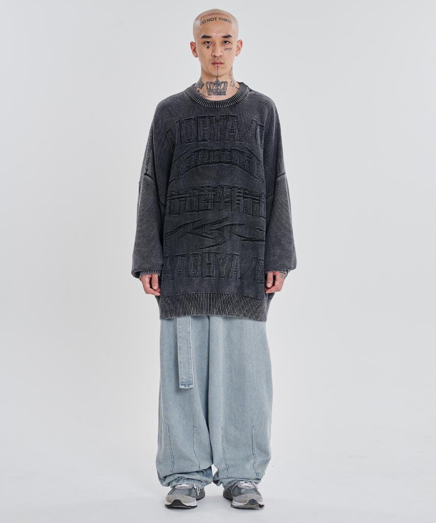 AJOBYAJO [Pba] Five Ajo Logos Washed Sweater [Black]