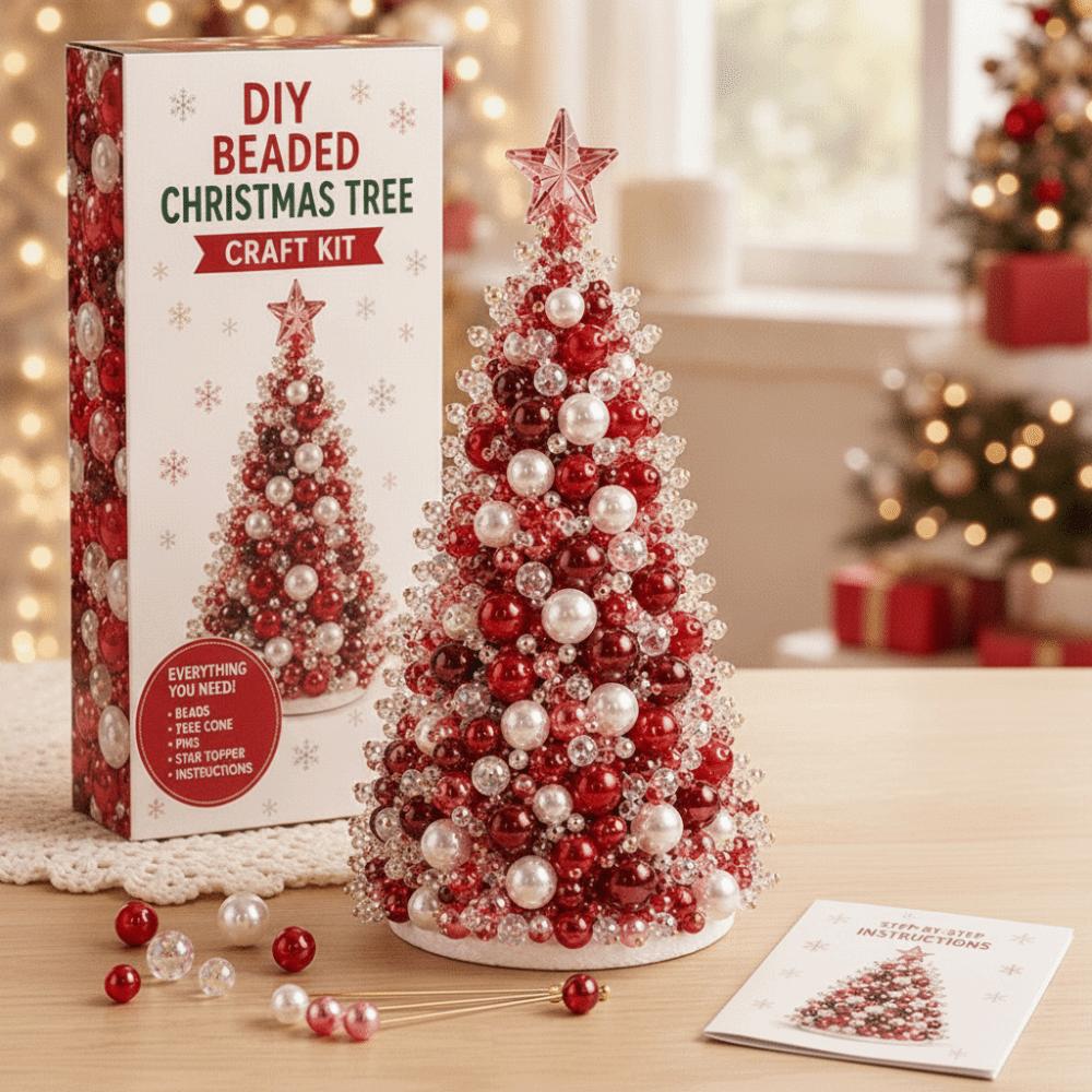 Multicolor Beaded Christmas Tree Kit PVC Glitter Personalized Bead Art Holiday Craft Project Easy to Assemble Creative Craft Set