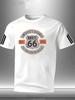 Men'S Casual Street Style Retro Size 66 Highway Print Short Sleeve T-Shirt, Adult Men'S Casual Wear, Holiday Gift, Nostalgic Highway Theme Top