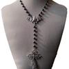Punk Rock Sliver Color Bat Hollowed-out Pattern Cross Pendant Black Bead Chain Necklace for Women Men Hallowmas Y2K Jewelry Gift