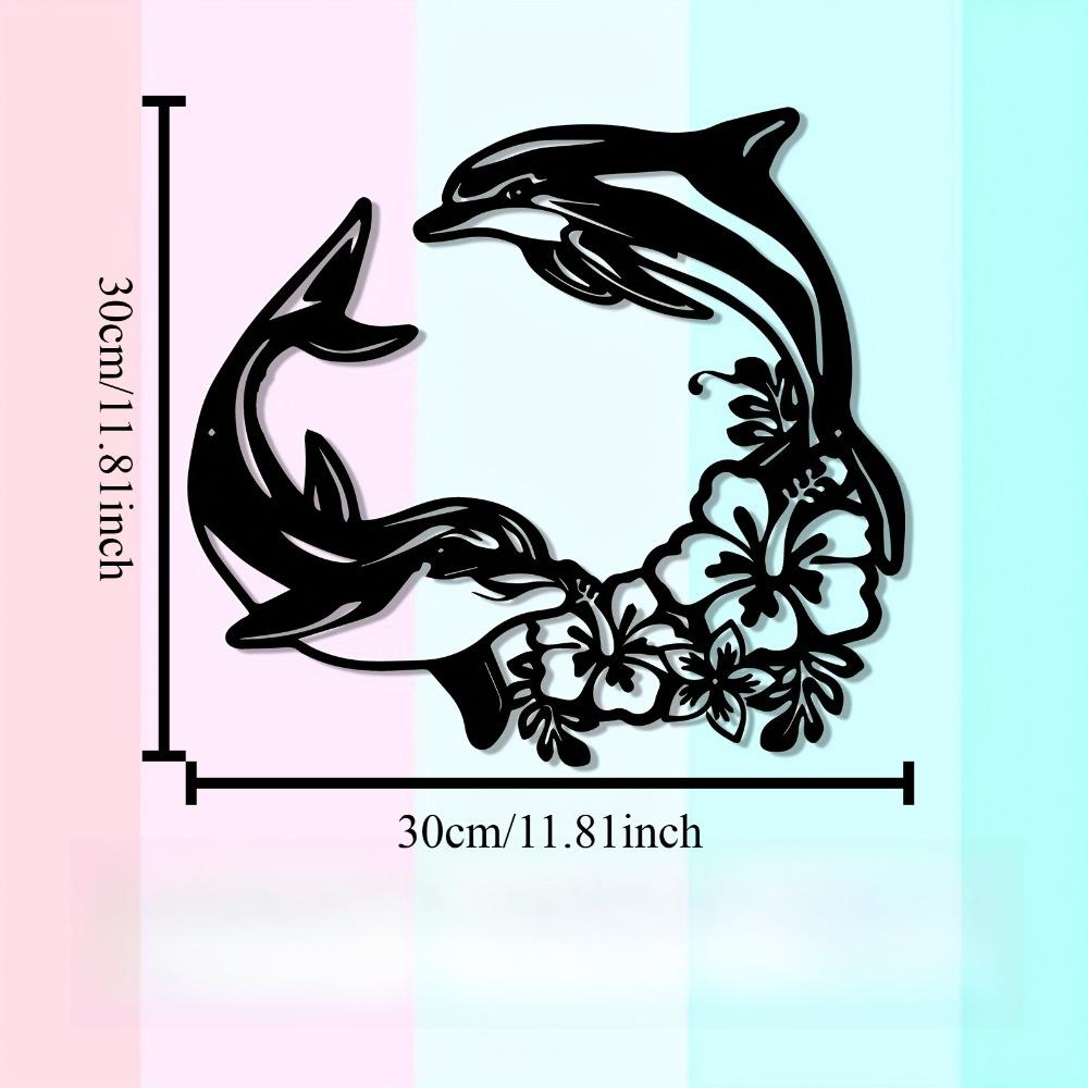 Powder Coated Iron Dolphin Hibiscus Metal Wall Art Valentine Wedding Gift Home Decor