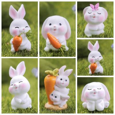 Mini Carrot Bunny Statue Cartoon Miniature Resin Hare Handicraft Miniature Rabbit Figurine