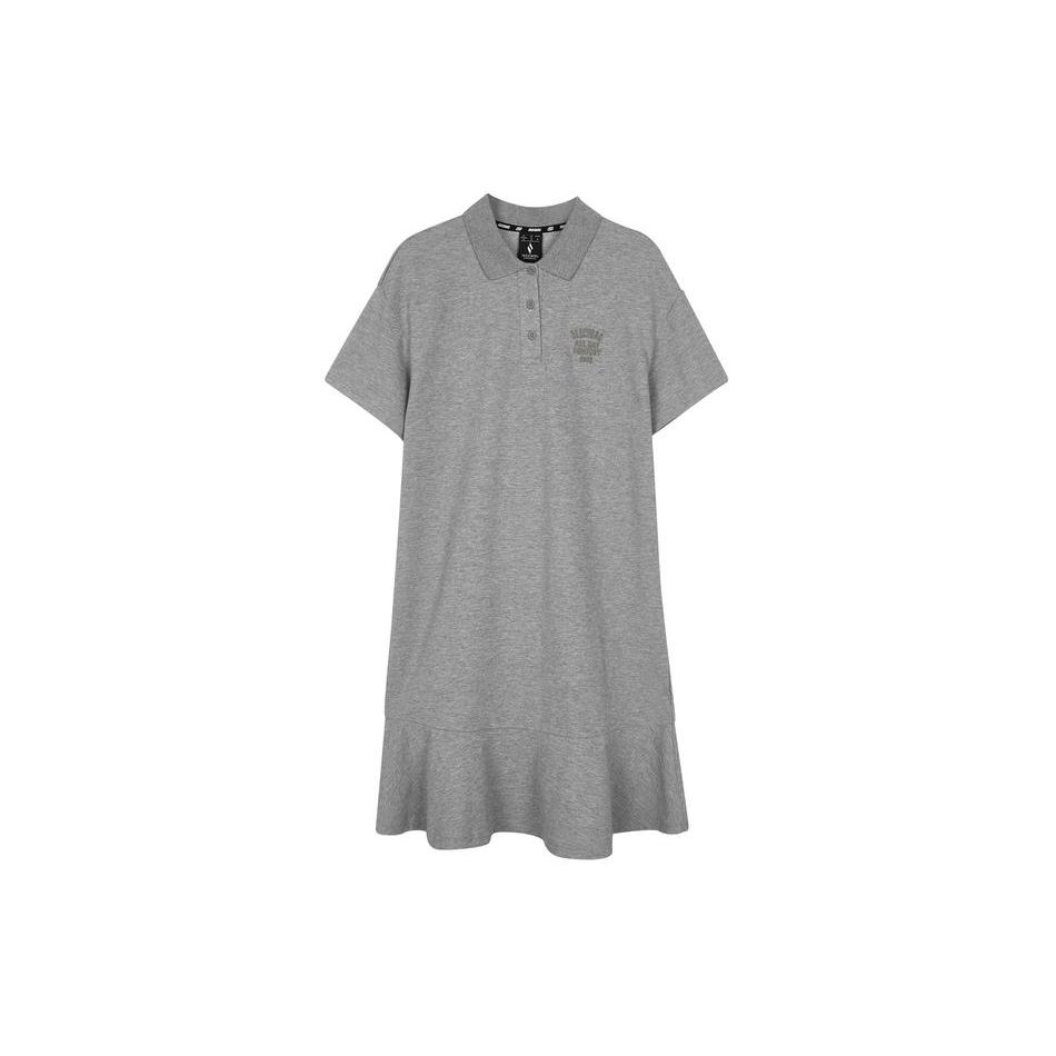 Skechers Logo Solid Color Sport Loose Simple Fashion Cool Feel Polo Neck Short Sleeve Dress Women Dresses Light-Gray L224W056-004F