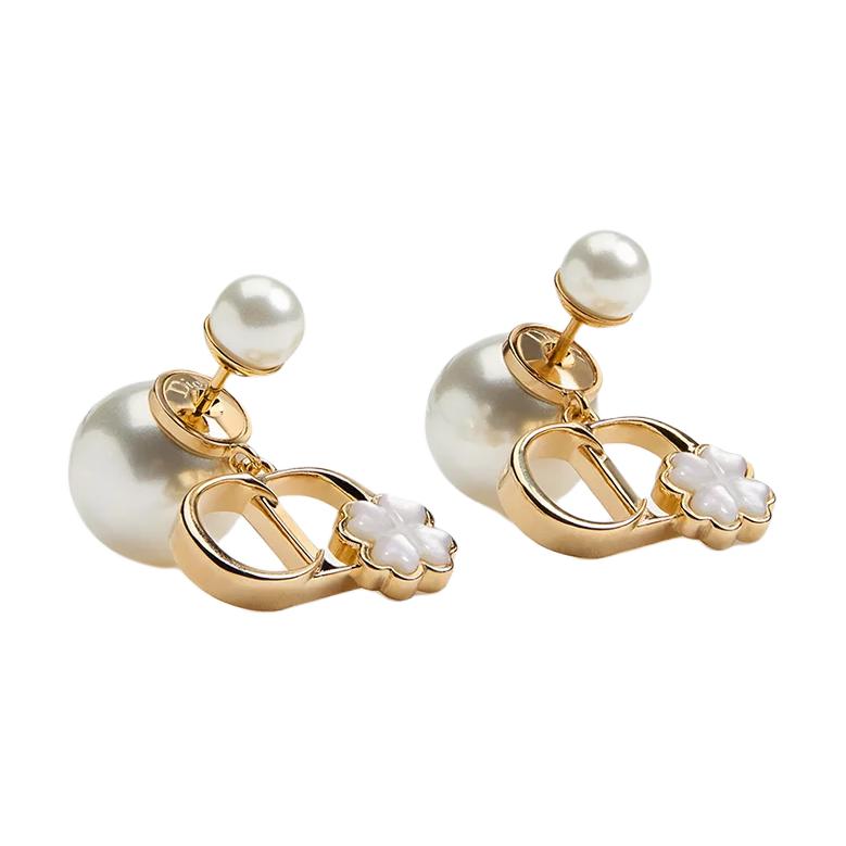 

Dior CD Logo Resin Bead Earrings Unisex earrings Gold White E4596WOMMP_D301 Gold/White