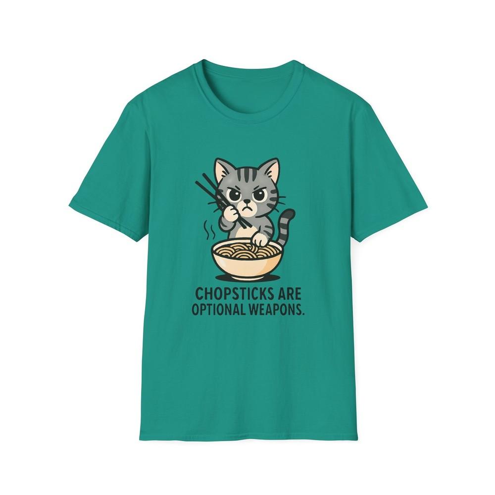 

Unisex Softstyle T-Shirt Heroic Tabby Kitten Guards Ramen Bowl Funny Food Tee 3XL