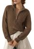 Women's Half-High Collar Zipper Ribbed Knit Pullover Sweater, Short-Sleeve, Loose Fit, 2025 Autumn/Winter Collection.