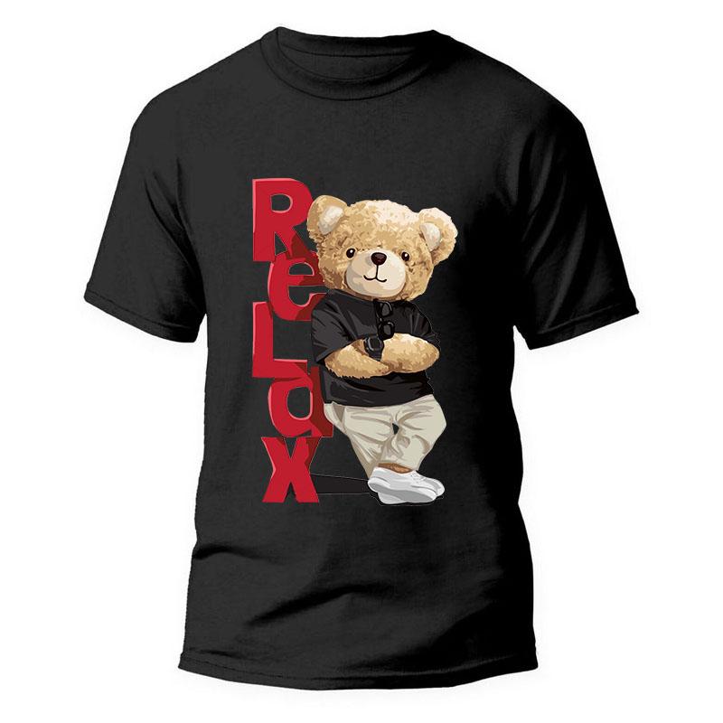Men's Summer Little Bear Cartoon Printed Cotton Short Sleeve T-shirt