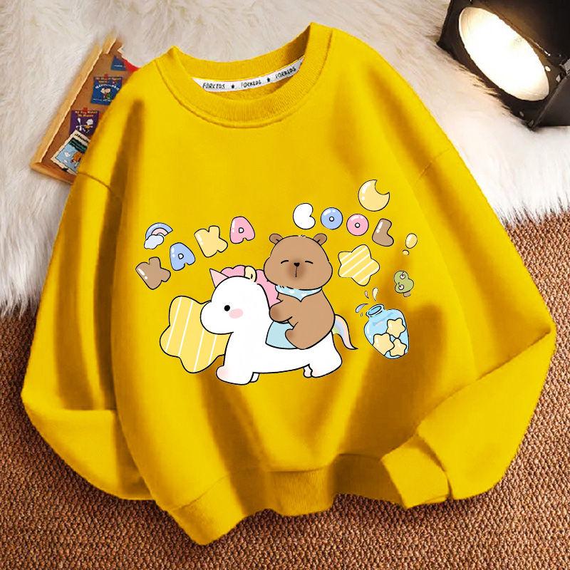 Cute Capibara Loose Sweatshirt for Children, Round-neck Long-sleeved Casual Sweatshirt for Boys and Girls in Spring and Autumn