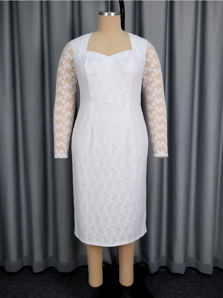 Autumn Winter Lace Long Sleeve Midi Dress Women Sweetheart Neck Bodycon Elegant Perfect for Cocktail Dinner Formal Party Gown