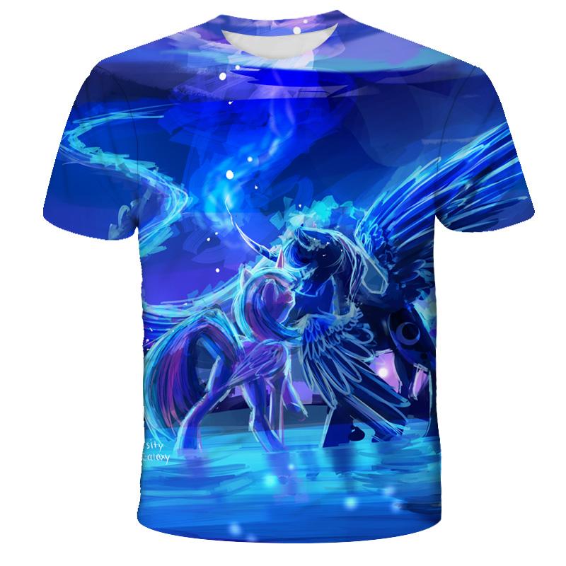 Summer Fashion Children Little Pony 3D Cartoon Oversized T-shirt Children Short Sleeves Tees Baby Kids Tops For Girls Clothes