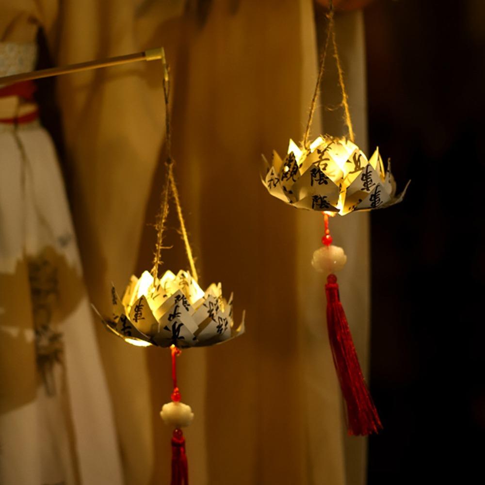 Chinese DIY Lantern Ornament Portable Calligraphy Lotus Lantern  Mid-Autumn Festival