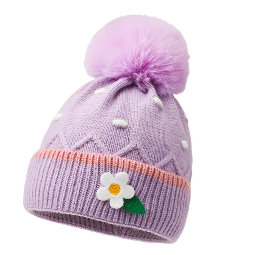 Solid Color Knitted Hats Woolen Balls Woolen Hats Cartoon Baby Hat  Unisex