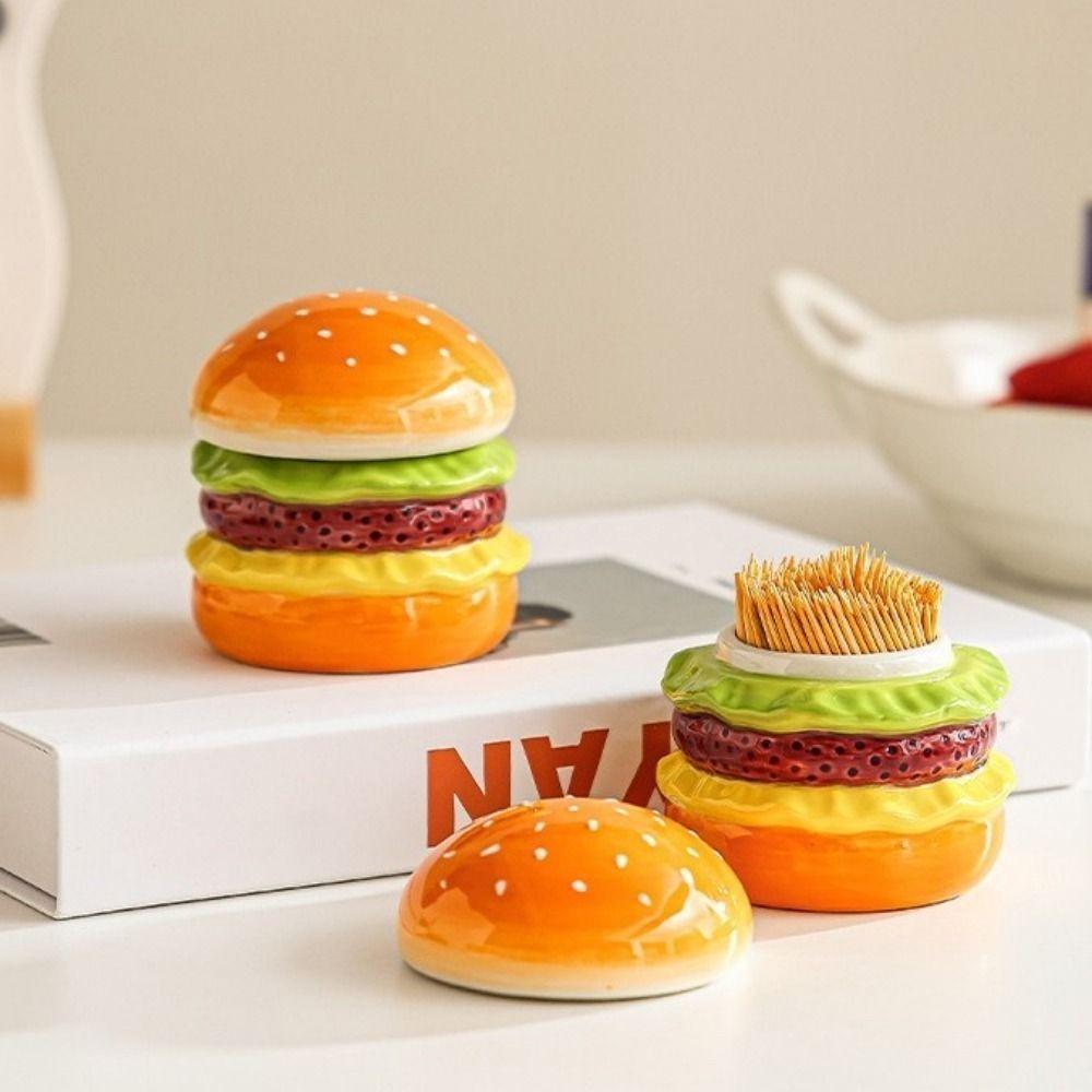 Dust-proof Hamburger Toothpick Holder Decorative Cotton Swab Storage Box Toothpick Jar Bedroom