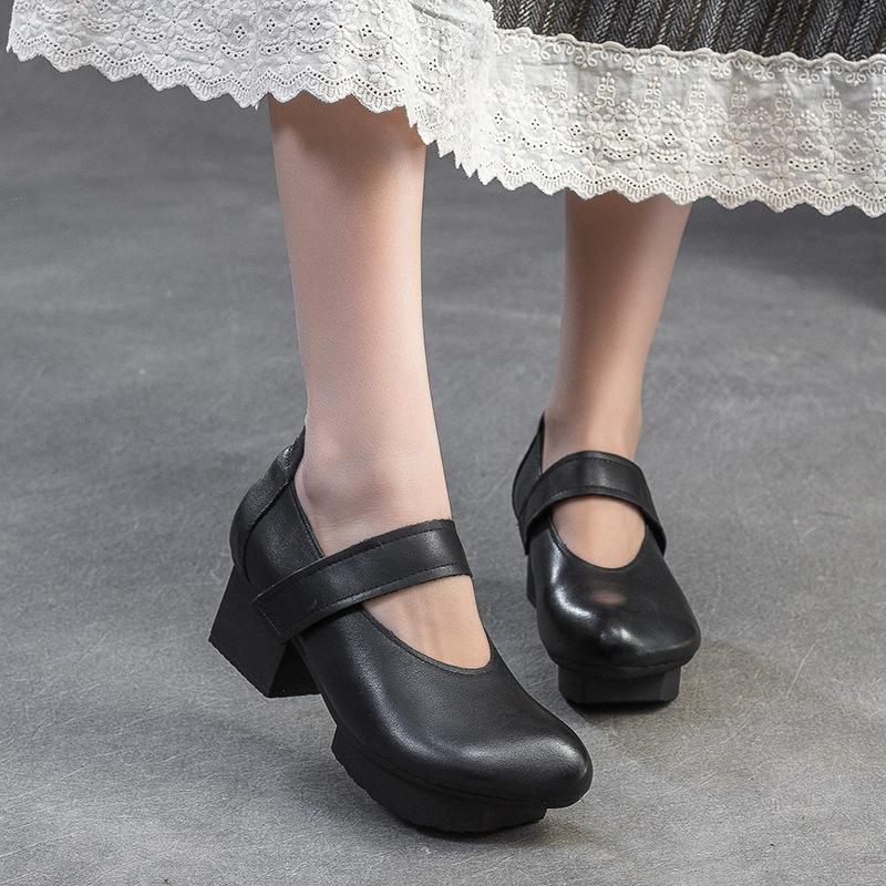 Fashion GKTINOO 2025 Spring Summer New Vintage Real Cowhide Round Toe Women's Shoes Handmade Genuine Leather Middle Heel Pumps