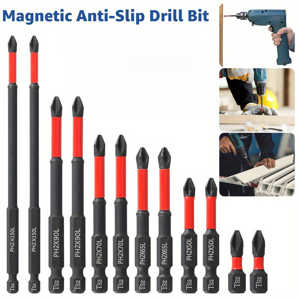 12-Piece Magnetic Screwdriver Head Kit S2 Steel 1/4 Handle Electric Screwdriver Head Cross Screwdriver Head Impact Screwdriver Head Electric